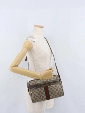 GUCCI GG Supreme Web Sherry Line Bag PVC Beige Red 68 02 005 Auth 172748